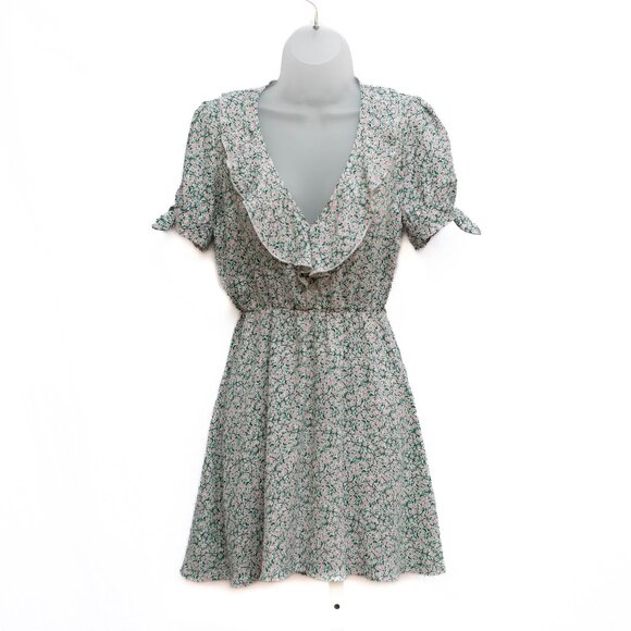 Show Me Your MuMu Natasha Mini Dress Womens Small Green Pink Ruffle Floral Boho - Picture 2 of 9